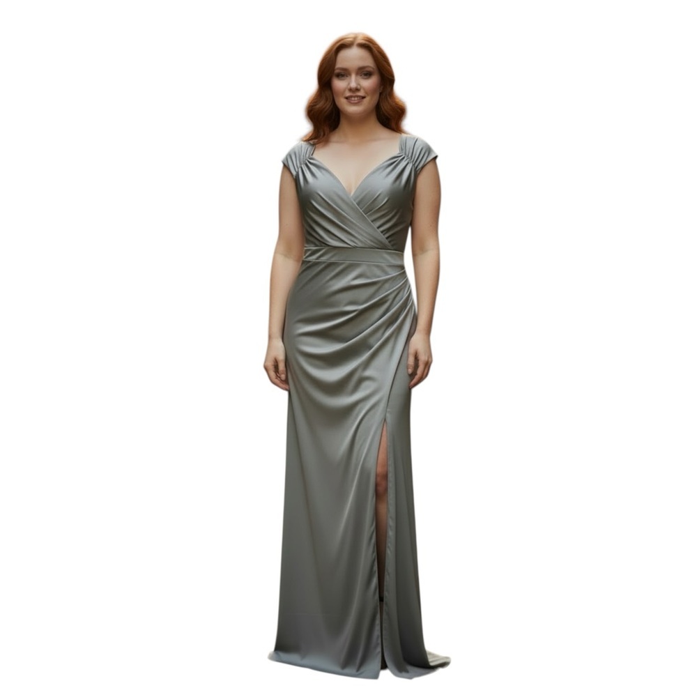 Sophisticated Silver Maxi Dress Plus Size Prom Dress 2X